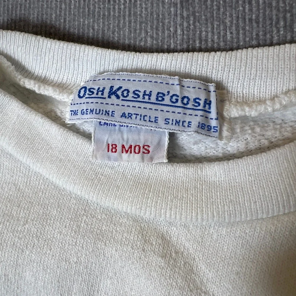 Vintage OshKosh B'gosh Kids 18M Spellout Sweatshirt White Raglan Pink Teal